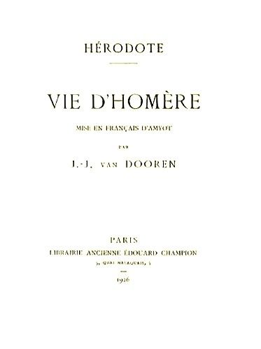 Emprunter VIE D'HOMERE, MISE EN FRANCAIS D'AMYOT PAR J.-J. VAN DOOREN. livre