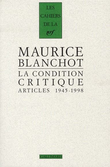 Emprunter La condition critique. Articles (1945-1998) livre