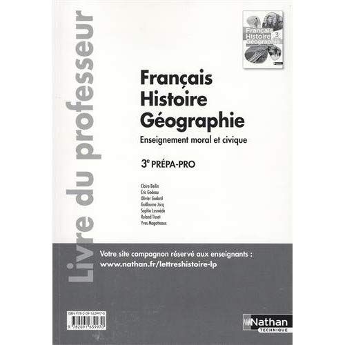 Emprunter Français Histoire Géographie EMC 3e Prépa-pro. Tome unique - Livre du professeur, Edition 2016 livre