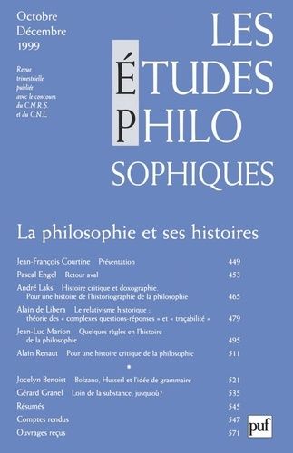 Emprunter Les études philosophiques N° 4, Octobre-décembre 1999 : La philosophie et ses histoires livre