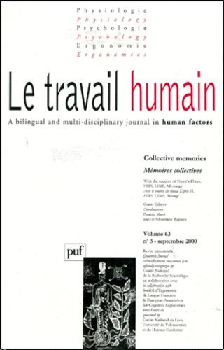 Emprunter Le travail humain Volume 63 N° 3, Septembre 2000 : Mémoires collectives livre
