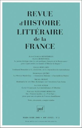 Emprunter Revue d'histoire littéraire de la France N° 2 mars-avril 2000 livre