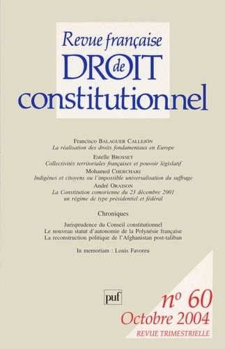 Emprunter Revue française de droit constitutionnel N° 60, Octobre 2004 livre