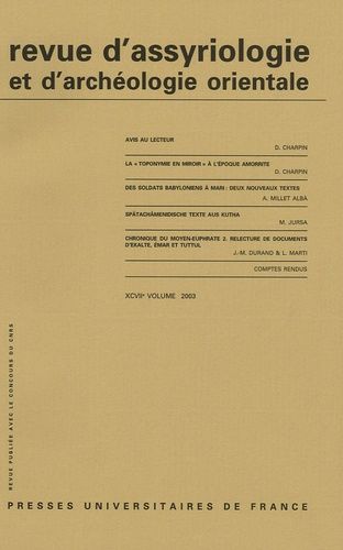 Emprunter Revue d'assyriologie et d'archéologie orientale N° 97/2003 livre