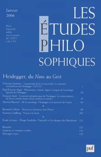 Emprunter Les études philosophiques N° 1, 2006 : Heidegger, du Nous au Geist livre