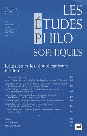 Emprunter Les études philosophiques N° 4, Octobre 2007 : Rousseau et les républicanismes modernes livre