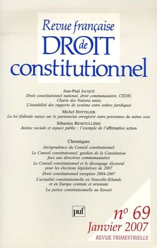 Emprunter Revue française de Droit constitutionnel N° 69, 2007 livre