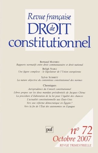 Emprunter Revue française de Droit constitutionnel N° 72, Octobre 2007 livre