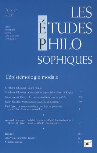 Emprunter Les études philosophiques N° 1, Janvier 2008 : L'épistémologie modale livre