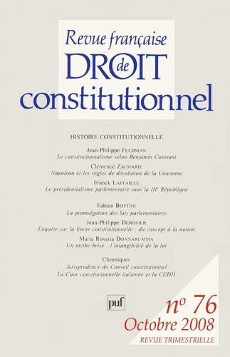 Emprunter Revue française de Droit constitutionnel N° 76, Octobre 2008 livre