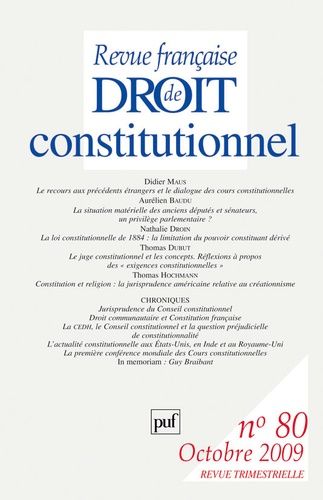 Emprunter Revue française de Droit constitutionnel N° 80, Octobre 2009 livre