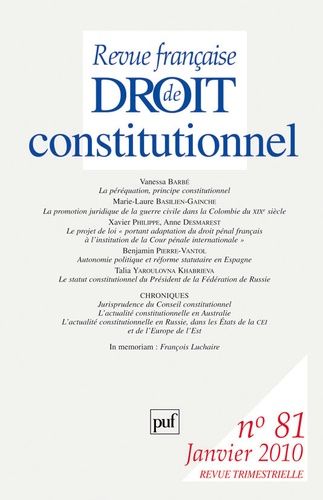 Emprunter Revue française de Droit constitutionnel N° 81, Janvier 2010 livre