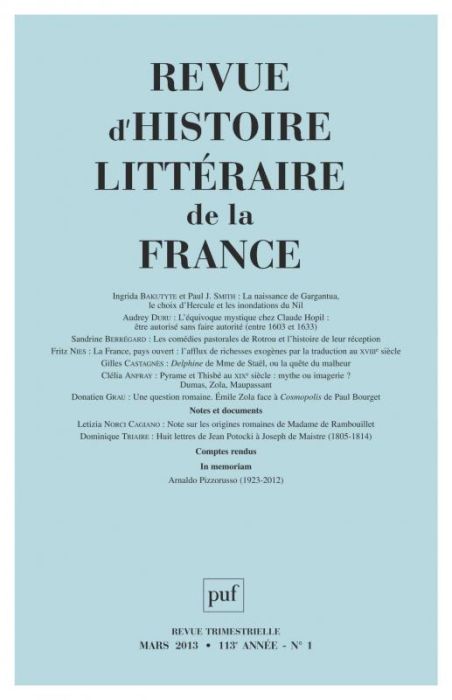Emprunter Revue d'histoire littéraire de la France N° 1, Mars 2013 livre