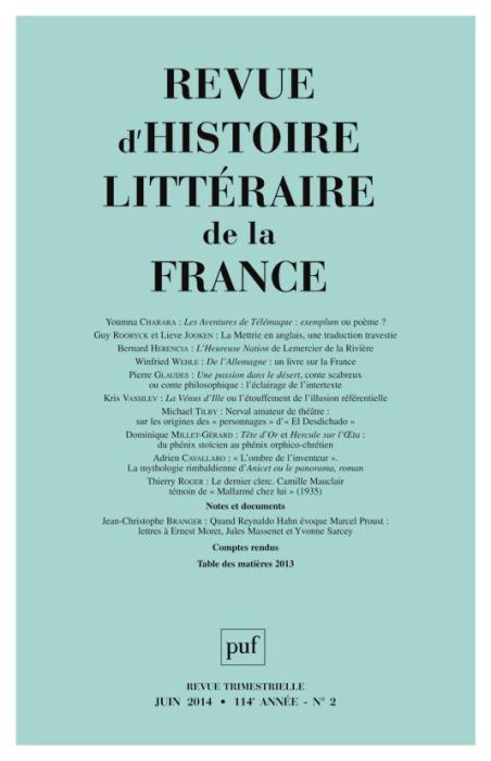 Emprunter Revue d'histoire littéraire de la France N° 2, Avril-juin 2014 livre