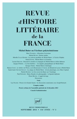 Emprunter Revue d'histoire littéraire de la France N° 3, Juillet-Septembre 2014 : Michel Butor ou l?écriture p livre
