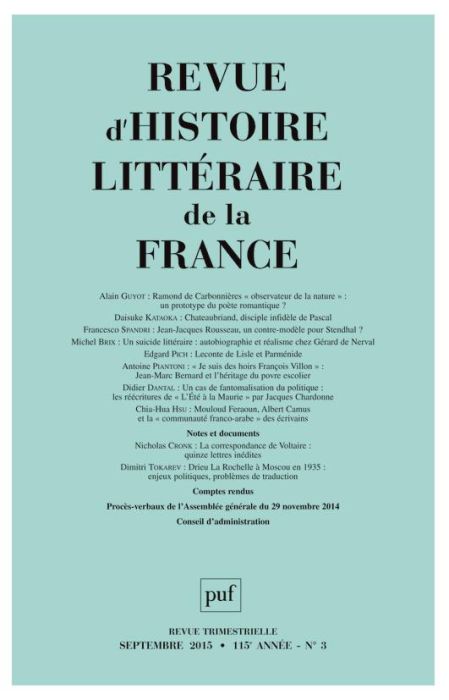Emprunter Revue d'histoire littéraire de la France N° 3, Juillet-septembre 2015 livre