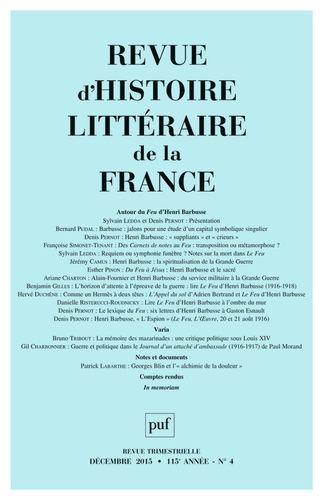 Emprunter Revue d'histoire littéraire de la France N° 4, Décembre 2015 : Autour du Feu d'Henri Barbusse livre