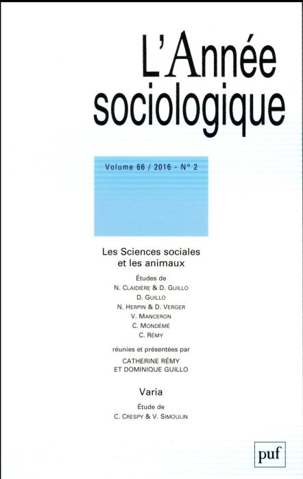 Emprunter L'Année sociologique Volume 66 n°2/2016 : Les Sciences sociales et les animaux livre