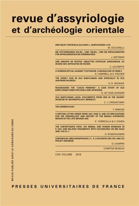 Emprunter Revue d'assyriologie et d'archéologie orientale N° 112/2018 livre