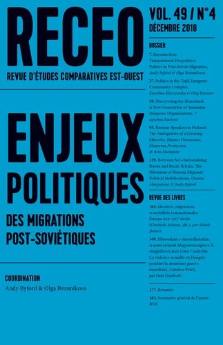 Emprunter Revue d'études comparatives Est-Ouest Volume 39 N° 4, décembre 2018 : Enjeux politiques des migratio livre