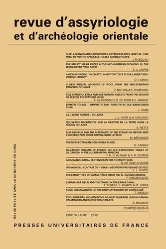 Emprunter Revue d'assyriologie et d'archéologie orientale N° 113/2019 livre
