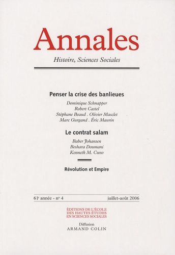 Emprunter Annales Histoire, Sciences Sociales N° 4, juillet-août 2006 : Penser la crise des banlieues. Le cont livre