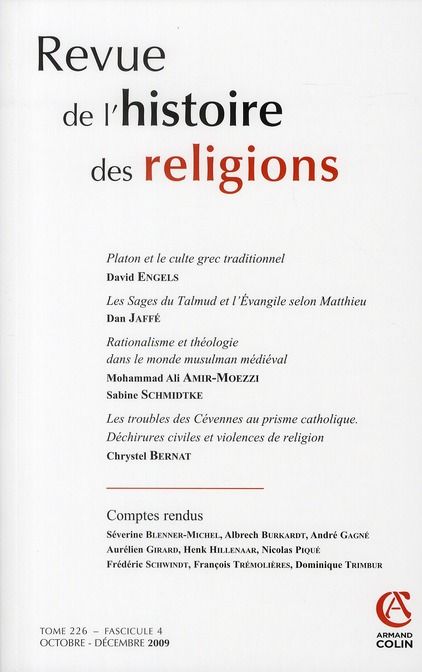 Emprunter Revue de l'histoire des religions Tome 226 N° 4, Octobre-décembre 2009 livre