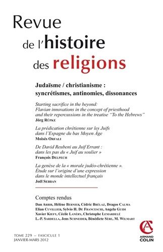 Emprunter Revue de l'histoire des religions Tome 229 N° 1, Janvier-mars 2012 : Judaïsme/christianisme : syncré livre