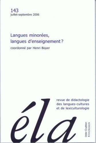 Emprunter Etudes de Linguistique Appliquée N° 143, Juillet-septembre 2006 : Langues minorées, langues d'enseig livre