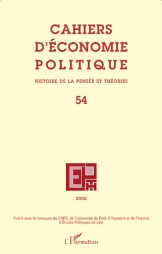 Emprunter Cahiers d'économie politique N° 54/2008 livre