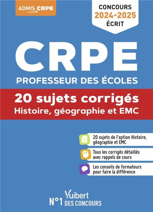 Emprunter Histoire Géographie EMC. 20 sujets corrigés, Edition 2024-2025 livre