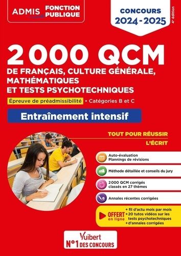 Emprunter 2000 QCM de français, culture générale, mathématiques et tests psychotechniques. Entraînement intens livre