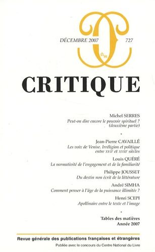 Emprunter Critique N° 727, Décembre 2007 livre