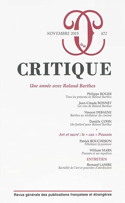 Emprunter Critique N° 822, Novembre 2015 : Une année avec Roland Barthes livre