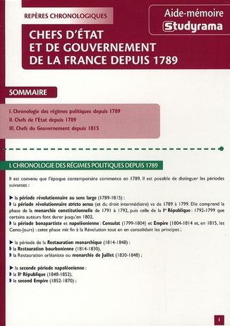 Emprunter Chefs d'Etats et de gouvernement de la France depuis 1789 livre