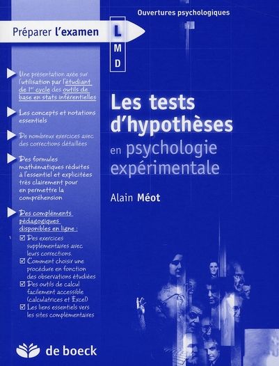 Emprunter Les tests d'hypothèses en psychologie expérimentale livre