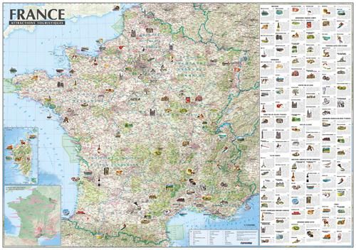 Emprunter France - Attractions touristiques. Carte laminée avec barres livre