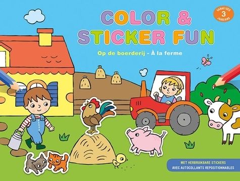 Emprunter A la ferme. Color & sticker fun, Edition bilingue français-néerlandais livre