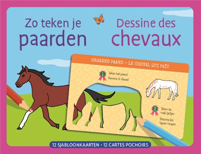 Emprunter Dessine des chevaux. 12 cartes pochoirs, Edition bilingue français-néerlandais livre