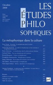 Les études philosophiques N° 4, Octobre 2008 : La métaphysique dans la culture - Kemp Peter - Aubenque Pierre - Lorenzo B - Bourgeo