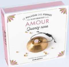 Le kit bracelet amour. Quartz rose. Avec 1 perle ronde, 2 petites perles dorées, 70 cm de coton ciré - Vauzeilles Françoise