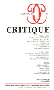Critique N° 715, Décembre 2006 - Marx William - Bergounioux Gabriel - Vert Xavier -
