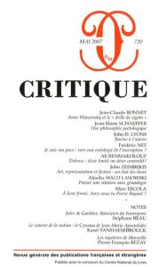 Critique N° 720, Mai 2007 - Bonnet Jean-Claude - Schaeffer Jean-Marie - Lyons