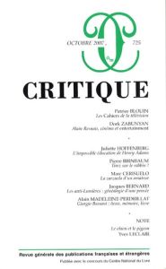 Critique N° 725, Octobre 2007 - Blouin Patrice - Zabunyan Dork - Hoffenberg Juliet