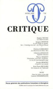 Critique N° 730, Mars 2008 - Nicole Eugène - Dewitte Jacques - Lombardo Patrizi