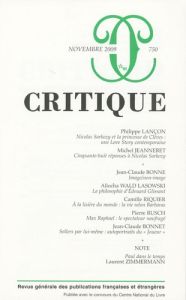 Critique N° 750, Novembre 2009 - Jeanneret Michel - Bonne Jean-Claude - Wald Lasows