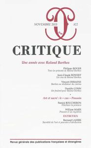Critique N° 822, Novembre 2015 : Une année avec Roland Barthes - Roger Philippe