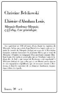 L'Histoire d'Abraham Louis. Mirepoix-Bordeaux-Mirepoix, 1744-1829. Une généalogie. - Belcikowski Christine - Jallaud Sébastien