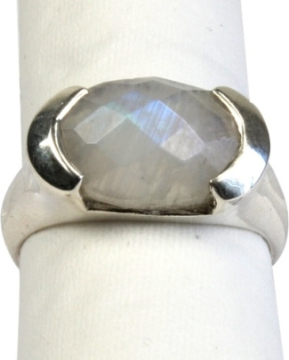 Bague argent Pierre de Lune facettée - Taille 51