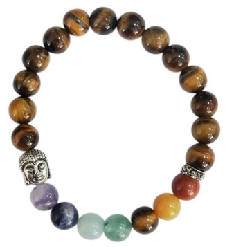 Bracelet 7 Chakras Oeil de tigre Perles rondes 8 mm Bouddha